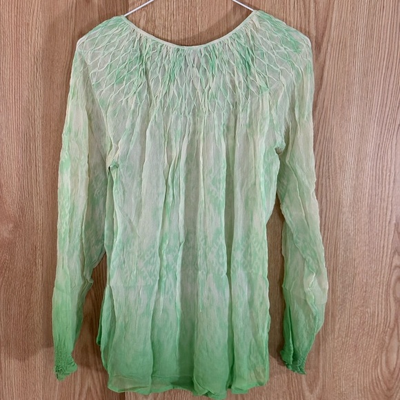 Sundance 100% Silk Lime Green/ White Ombré Dye Sheer Pleated Blouse Top - Picture 4 of 6